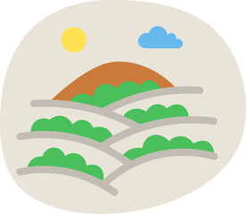 Tea Plantation Hill Flat Icon