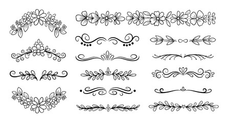 Obraz premium Floral flourish line border divider art design vector decorative embellishment ornamental header footer graphic design
