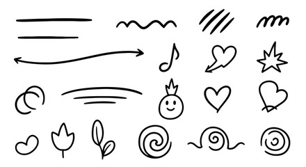 Doodle sketch scribble drawing set vector graphic design illustration art arrow heart swirl line leaf star music note