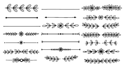 Doodle line dividers flourish border flower leaf floral art vector graphic design illustration simple separator handmade decorative set