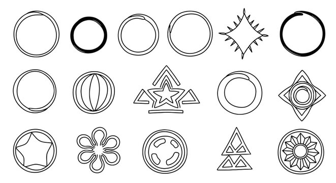 Ornamental badges set vector graphic design illustration art circle flower star triangle decorative abstract doodle drawing - Powered by Adobe