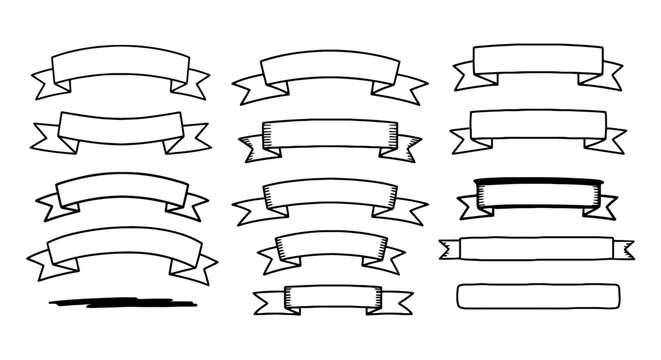 Banners ribbons hand drawn art illustration vector label frame tag badge sign border graphic design set outline blank