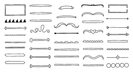 Hand drawn doodle line divider set vector graphic design illustration art handmade pencil pen border decoration ornament separator element