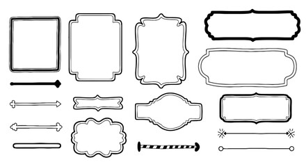 Obraz premium Frames borders vector graphic design illustration art rectangle square doodle hand-drawn frame label divider line set elements shapes