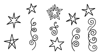 Stars doodles hand drawn sketch scribble swirl vector graphic design illustration art decorative symbol line outline shape