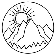 Sunset Behind Peaks – Minimal Outline Design