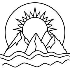 Sunset Behind Peaks – Minimal Outline Design