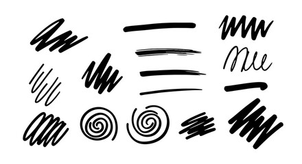 Obraz premium Scribbles doodles sketch set drawing handmade marker pen vector graphic design illustration art swirls lines zigzags