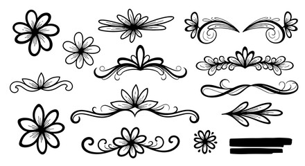 Floral flourish design elements decorative dividers border embellishments vector graphic design illustration set art