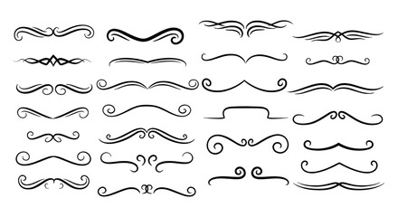 Decorative swirl flourish line art vector set ornament divider decoration graphic design element elegant classic frame border victorian vintage.
