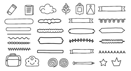 Doodle sketch scribble hand drawn handmade pencil pen marker set vector graphic design illustration art note leaf banner cloud decoration star
