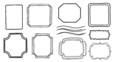 Frames borders line art doodle design sketch vector graphic set decorative label outline