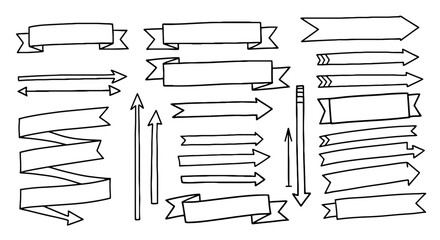 Sketch banner arrow ribbon pointer outline vector graphic design illustration art doodle handmade pencil pen marker business infographic direction