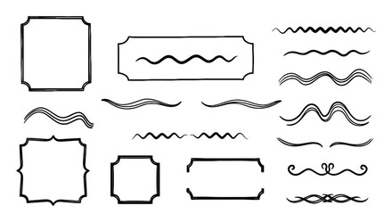Obraz premium Frame border line squiggle swash divider art vector decorative flourish graphic design illustration set element ornaments sketch handmade.