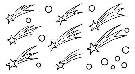 Shooting star doodle set vector illustration graphic design outline art icon symbol stars comet astronomy space celestial
