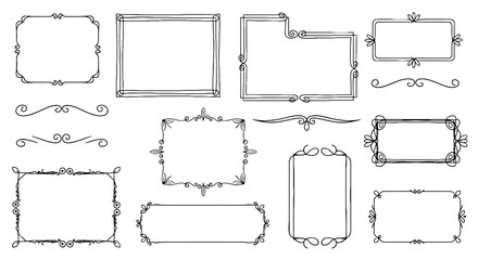 Hand drawn frame border outline vector illustration art decorative set design graphic doodle sketch scribble