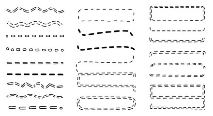 Hand drawn doodle dash line divider separator vector graphic design illustration art set bullet journal sketch handmade pencil marker element