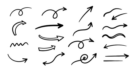 Arrow sketch doodle hand drawn handmade pointing arrow set vector graphic design art drawing line shape direction indicator