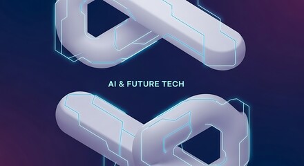 A conceptual 3D rendering of interconnected chain elements symbolizing blockchain technology and futuristic digital networks on a glowing background