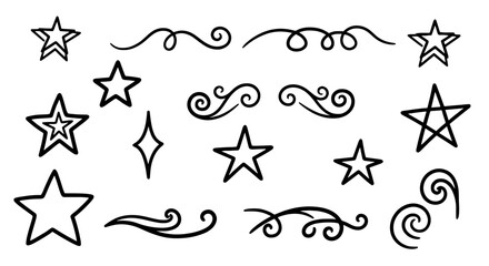 Doodle stars swirls sketch line art vector graphic design illustration handmade decorative elements