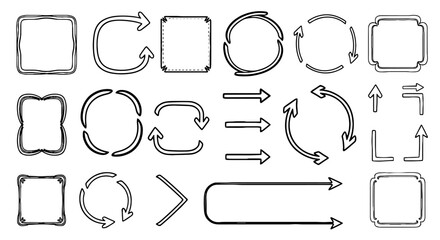 Obraz premium Hand drawn arrow frame doodle line vector graphic design icon set sketch scribble handmade pencil pen marker shapes outline illustration.