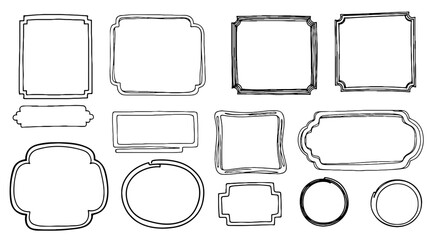 Doodle frames line set sketch scribble drawing art vector graphic design label logo tag badge sign border handmade shape