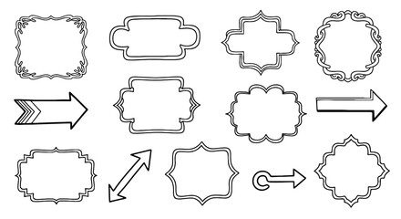 Obraz premium Frames arrows line doodle vector graphic design illustration art labels tags pointers decorative set element shapes