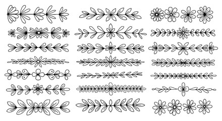 Obraz premium Floral dividers line decorative element border design art illustration vector graphic ornament flower plant nature botanical elegant divider outline set