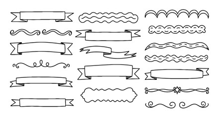 Fototapeta premium Banners doodle sketch scribble hand drawn handmade pencil pen marker set vector graphic design illustration art ribbon decorative ornament