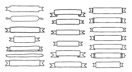 Ribbon banner frame border label decorative doodle drawing graphic design illustration art vector set
