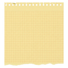 Blank Yellow Grid Paper Notepad Page with Torn Edges Ready for Writing or Drawing Ideas