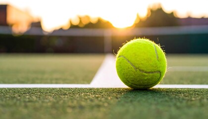 Tennis ball on court at sunset