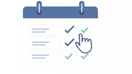 Calendar with checklist and hand cursor clicking on task completion reminder app scheduling productivity