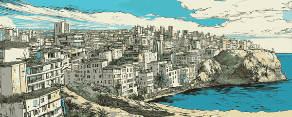 Fototapeta premium vista general de una ciudad de la costa mediterranea