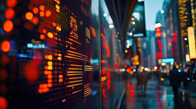 Stock ticker with city night, and finance.