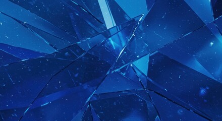 Abstract Shards of Deep Blue Crystal with Scattered Light Particles