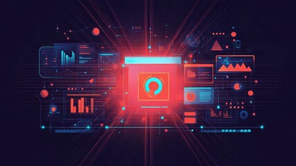 Futuristic interface showing interactive data analysis and statistics with charts and graphs - Powered by Adobe