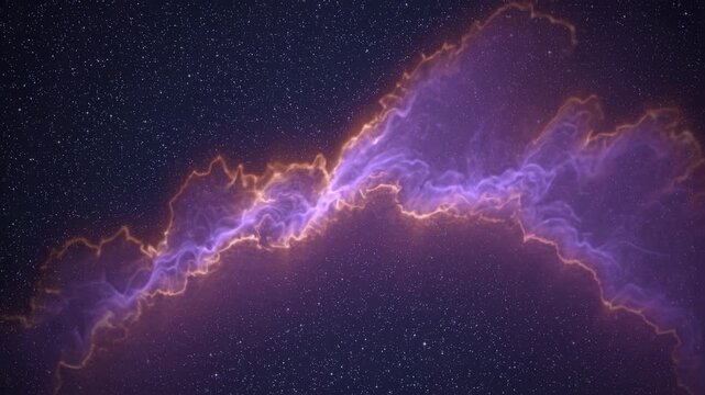 Colorful Nebula Spreads Across a Starry Sky in a Cosmic Display, Showcasing Vibrant Purple and Orange Tones Against the Vastness of Space