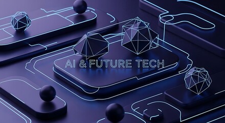 Dynamic abstract visualization of artificial intelligence and future technology concepts with interconnected glowing paths and modern geometric elements