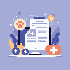 Modern veterinary clinic medical report and animal care services, digital health records and consultation