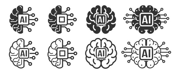 AI brain chip neural network processor icon on transparent background