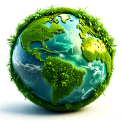 The Earth covered with green plants on a white background.