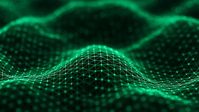 Green Abstract Wave Grid - Digital Network & Technology Background