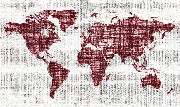 World map, textured, burgundy