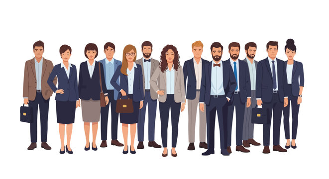 A large group of confident business people standing together. A diverse team of professional colleagues united for corporate success