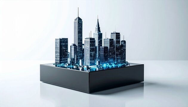 Illuminated Miniature Cityscape Model Showcasing Futuristic Urban Architecture
