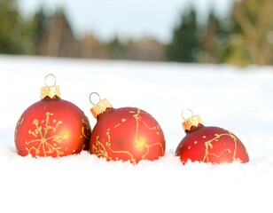 Christmas ornaments in snow