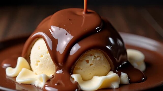 ice cream with chocolate sauce