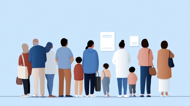 Crowd waiting for vaccination with healthcare professional guidi