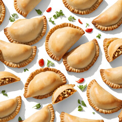 Delicious baked empanadas stuffed pastry with golden crust traditional savory snack isolated on white background